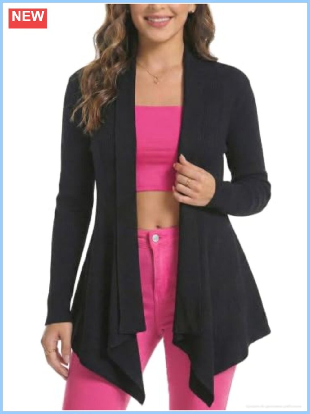 Ribbed Knit Open Front Draped Cardigan Sweater Long Sleeve Irregular Hem